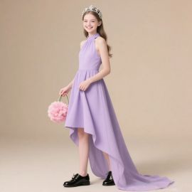 Lavender High-Low Hem Girls' Party Dress - Sleeveless Formal Gown