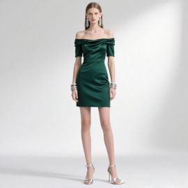 Chic Emerald Green Off - Shoulder Satin Mini Dress | Elegant Party Wear