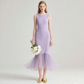 Lavender Sleeveless Mermaid Tulle Midi Dress - Elegant & Chic Women's Fashion