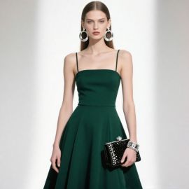 Emerald Green Spaghetti Strap A-Line Midi Dress - Elegant Formal Evening Gown