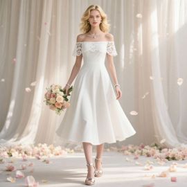 Elegant Off - Shoulder Lace Short Wedding Dress | Vintage A - Line Bridal Gown