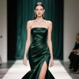 Elegant Emerald Green Strapless Mermaid Gown with High Slit - Red Carpet Ready Dress