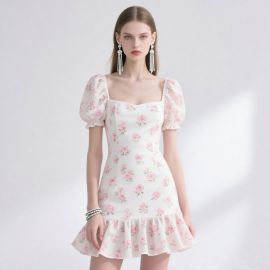 Women's Floral Square Neck Puff Sleeve Mini Dress - Summer Chic Style