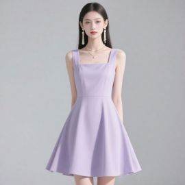 Elegant Lavender Sleeveless Square Neck A - Line Dress for Women