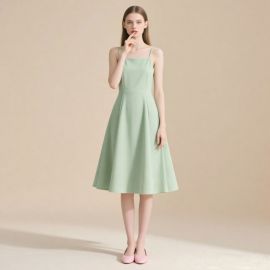 Elegant Pastel Green Spaghetti Strap A-Line Midi Dress - Minimalist Summer Style