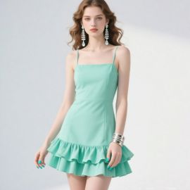 Mint Green Spaghetti Strap Ruffled Hem Mini Dress - Summer Chic Style