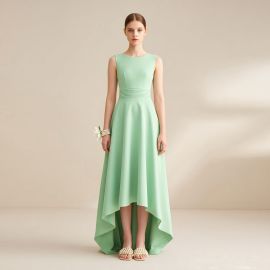 Mint Green Sleeveless High-Waisted High-Low Hem Elegant Party Dress