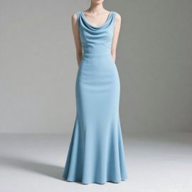 Light Blue Cowl Neck Sleeveless Mermaid Evening Gown - Elegant Formal Dress