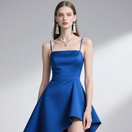 Elegant Royal Blue Spaghetti Strap Asymmetric Hem Evening Dress