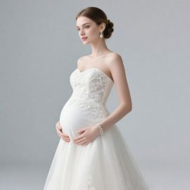 Elegant Strapless Maternity Wedding Dress with Delicate Lace Embroidery