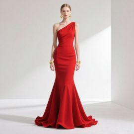 Elegant Red One - Shoulder Mermaid Gown for Formal Occasions