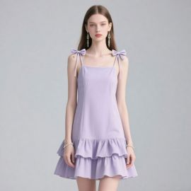 Lavender Bow-Strap Ruffled Hem Mini Dress - Cute Summer Style