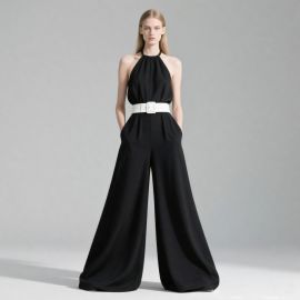 Chic Halter Neck Wide - Leg Jumpsuit with Belted Waist in Black
