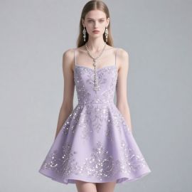 Lavender Sequined Spaghetti Strap Short Prom Dress - Elegant Party Gown