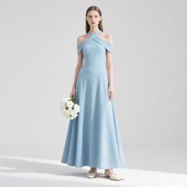 Light Blue Off - Shoulder Elegant Long Maxi Dress for Bridesmaids & Formal Events