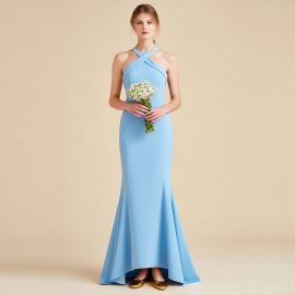 Elegant Light Blue Cross - Strap Mermaid Evening Dress