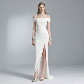Chic Off - Shoulder White Gown with High Slit | Elegant Formal Evening Dress