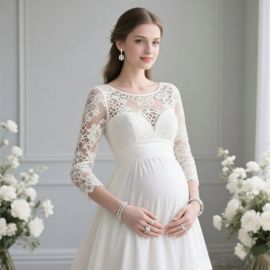 Elegant Maternity Wedding Dress with Lace Long Sleeves - Perfect for Pregnant Brides