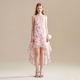 Girls' Floral High-Low Hem Dress - Summer Sleeveless Chiffon Party Gown