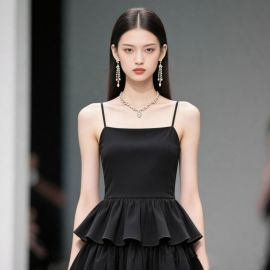 Elegant Black Spaghetti Strap Dress with Ruffled Skirt - Chic Party Wear