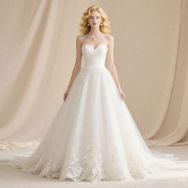 Stunning Strapless Sweetheart Lace A - Line Wedding Dress with Train
