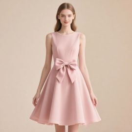 Chic Pink Sleeveless Dress with Oversized Bow - Elegant Party Wear