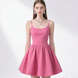 Chic Pink Spaghetti Strap Flared Skater Dress - Summer Elegance