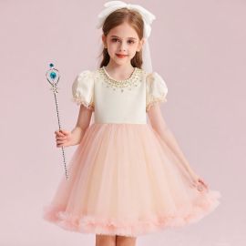 Girls' Princess Dress: Pearl Embellished Bodice & Tulle Skirt for Parties & Performances