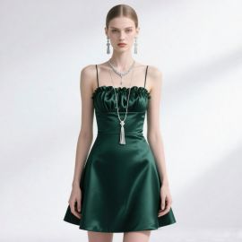 Emerald Green Satin Strappy Mini Dress with Ruffled Bust - Chic Evening & Party Style