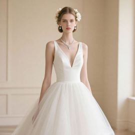 Elegant Deep V-Neck Tulle Ball Gown Wedding Dress - Timeless Bridal Gown