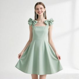 Mint Green Bow - Shoulder A - Line Dress | Elegant Summer Style