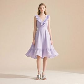 Lavender Ruffled V-Neck Sleeveless Midi Dress - Romantic Summer Style