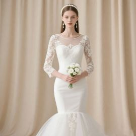 Elegant Lace Long - Sleeve Mermaid Wedding Dress for Bride