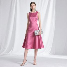 Elegant Pink Sleeveless Satin Midi Dress - Chic Party & Evening Wear
