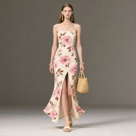 Floral Print Spaghetti Strap Slit Maxi Dress - Elegant Summer Style