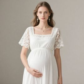 Elegant White Lace Maternity Dress - Chiffon Flowy Gown for Pregnant Women