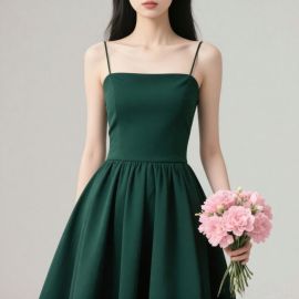 Elegant Emerald Green Spaghetti Strap A-Line Dress - Perfect for Parties & Weddings