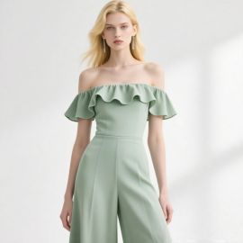 Mint Green Off - Shoulder Ruffled Jumpsuit | Elegant Summer Fashion