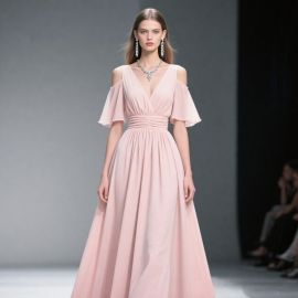 Elegant Pink Off - Shoulder Chiffon Gown | Flowy Formal Evening Dress