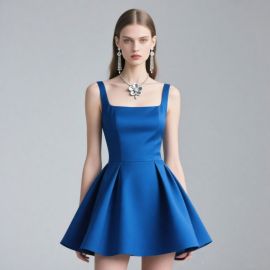 Royal Blue Sleeveless Square Neck A - Line Skater Dress | Chic Party & Evening Wear