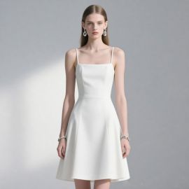 Elegant White Spaghetti Strap A - Line Dress | Minimalist Chic Style