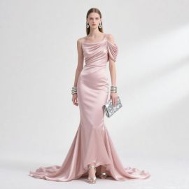 Elegant Pink Satin One-Shoulder Mermaid Evening Gown - Formal Dress for Events