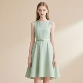 Elegant Mint Green Sleeveless Dress with Belt - Chic & Flattering Style