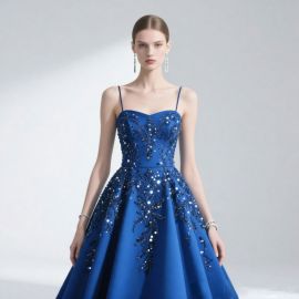 Royal Blue Spaghetti Strap Evening Gown with Sequin Embroidery - A-Line Formal Dress