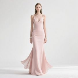 Blush Pink Spaghetti Strap Mermaid Gown: Elegant Flowy Evening Dress