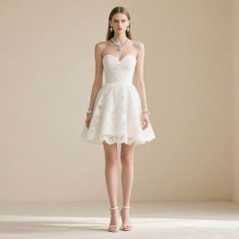 Elegant White Strapless Lace Short Dress with Sweetheart Neckline - Wedding/Party Ready