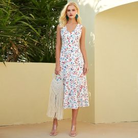 Elegant Sleeveless Floral Print Midi Dress - Summer Chic Style for Women