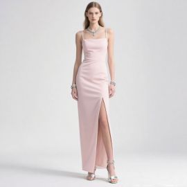 Elegant Pink Spaghetti Strap Slit Maxi Dress - Chic Evening Gown for Women