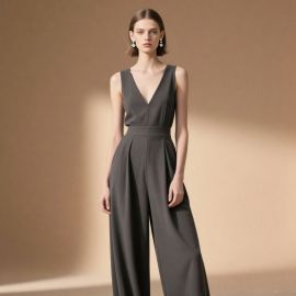 Elegant Sleeveless V-Neck Wide-Leg Jumpsuit with Waist Belt - Chic Office & Evening Wear