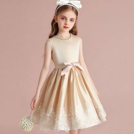 Elegant Girl's Satin Lace Dress - Party Wedding Flower Girl Gown
